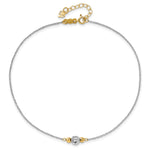 14K White Gold Ropa Two-tone Diamond Cut Bead 9in Plus 1in Ext. Anklet