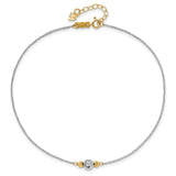 14K White Gold Ropa Two-tone Diamond Cut Bead 9in Plus 1in Ext. Anklet