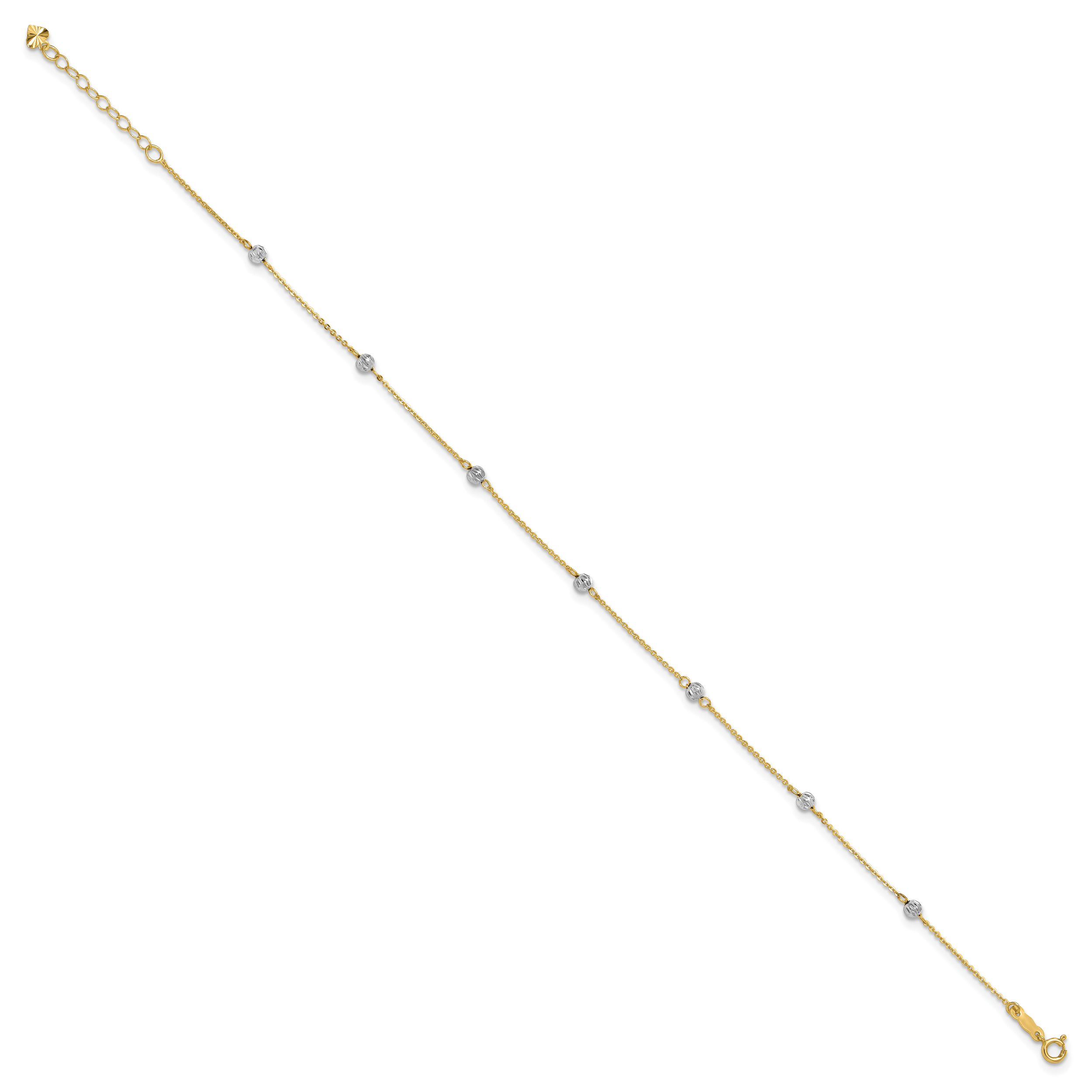 14K Two-tone Diamond-cut Beads 9in Plus 1in Ext. Anklet