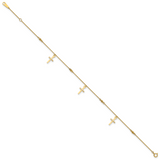 14k Polished and Diamond-cut Cross 9in Plus 1in ext. Anklet