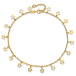 14k Polished and Textured Star 9in Plus 1in ext. Anklet