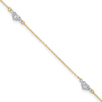 14k Two-tone Polished D/C Triple Hearts 9in w/1in. Ext. Anklet