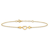 14k Polished Heart with 10in Plus .75in ext. Anklet