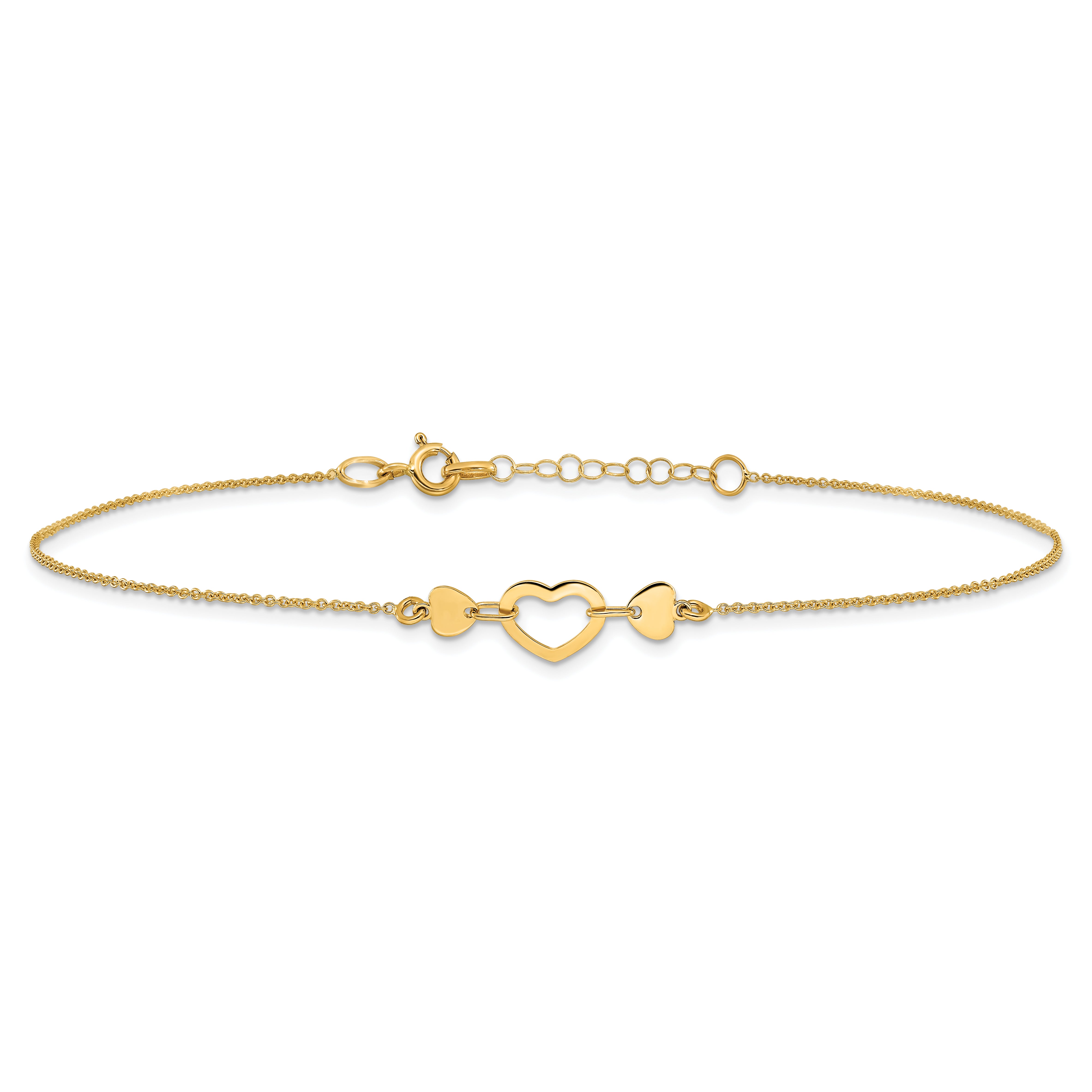 14k Polished Heart with 10in Plus .75in ext. Anklet