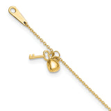 14k Gold Heart and Key 9in Plus 1in ext. Anklet