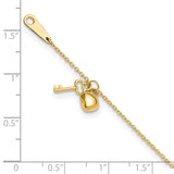 14k Gold Heart and Key 9in Plus 1in ext. Anklet