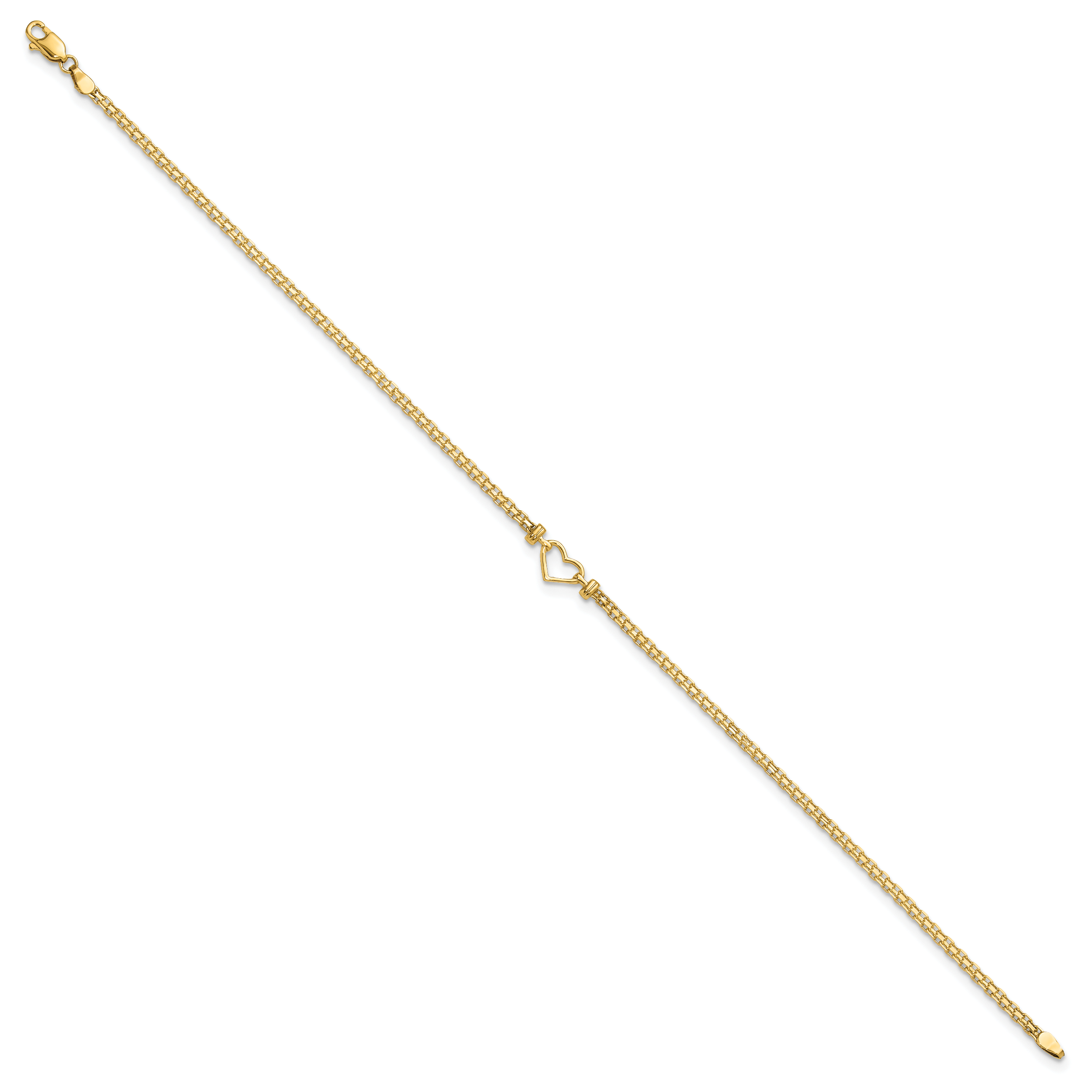 14k Polished Open-Heart 10inch Anklet