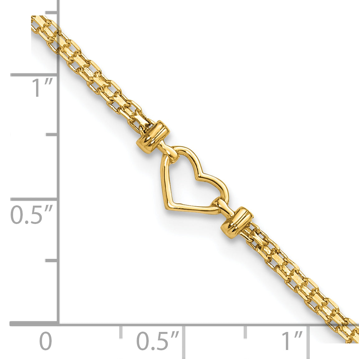 14k Polished Open-Heart 10inch Anklet