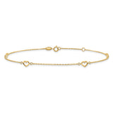 14K Heart 10in Plus 1in ext. Anklet