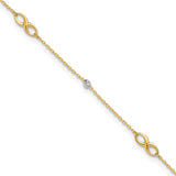 14K Two-Tone Diamond-cut Beads and Infinity 10in Plus 1in ext. Anklet