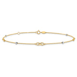 14K Two-Tone Diamond-cut Beads and Infinity 10in Plus 1in ext. Anklet