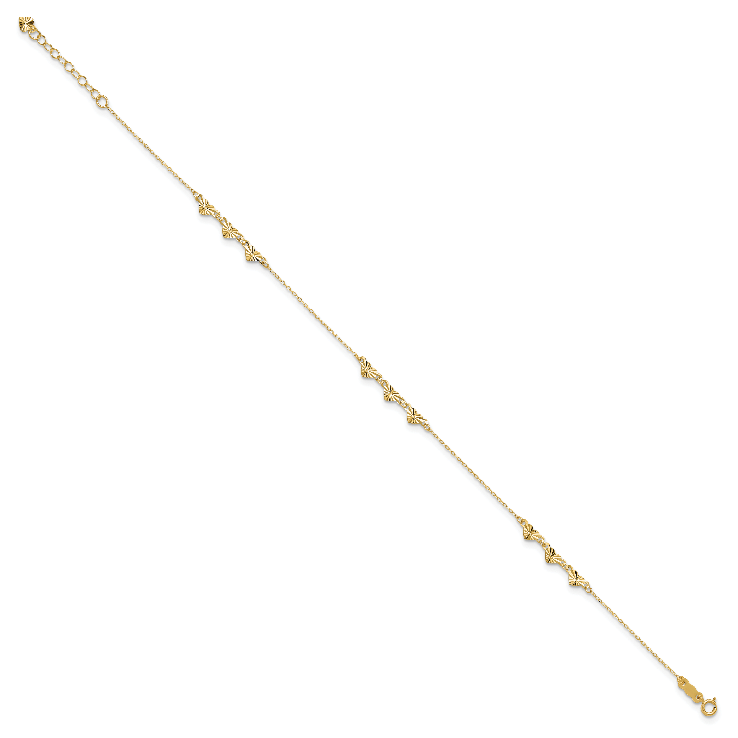 14K Diamond-cut Hearts 9in Plus 1in ext  Anklet