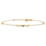 14K Diamond-cut Hearts 9in Plus 1in ext  Anklet