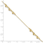 14K Diamond-cut Hearts 9in Plus 1in ext  Anklet