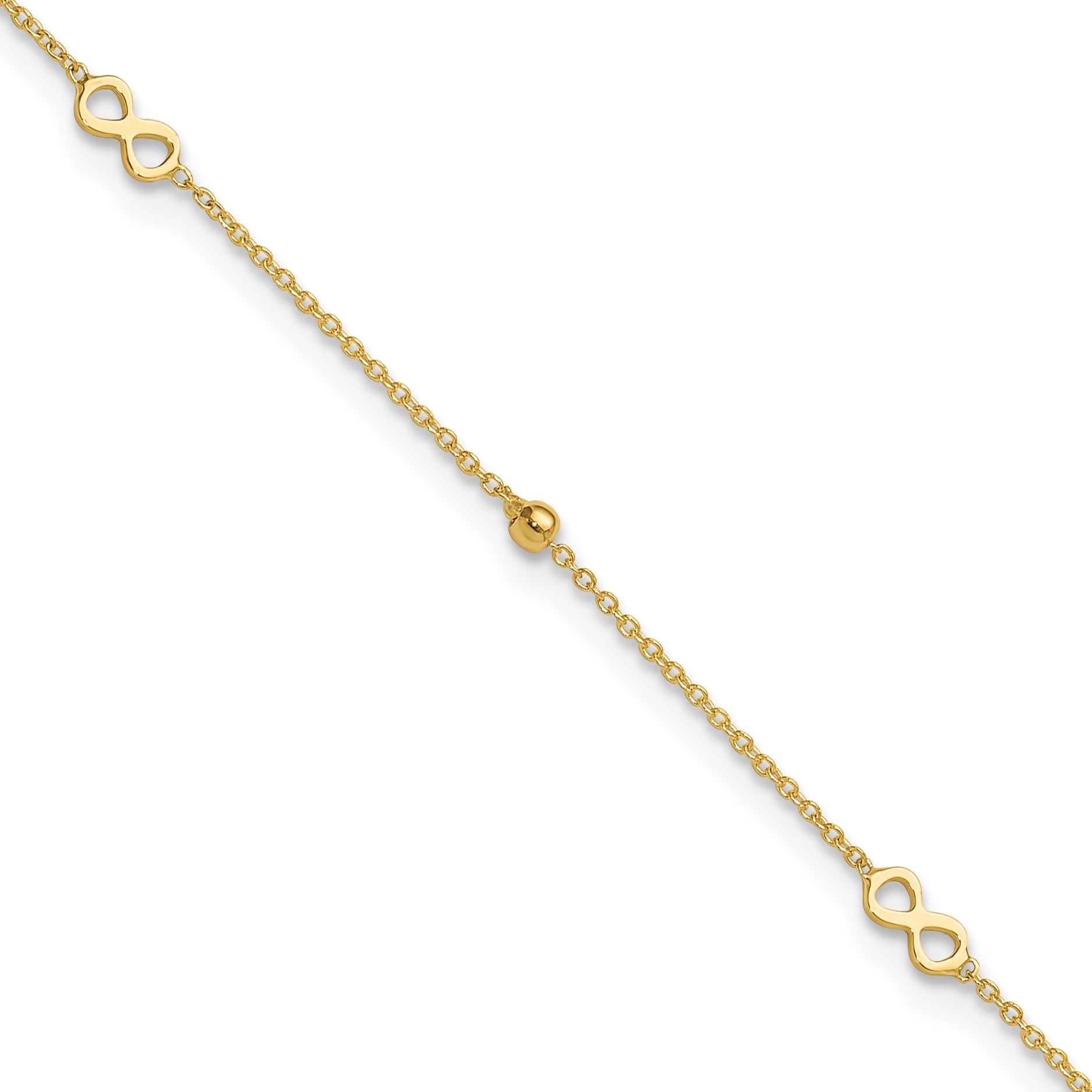 14K Polished Infinity 9in Plus 1in ext Anklet