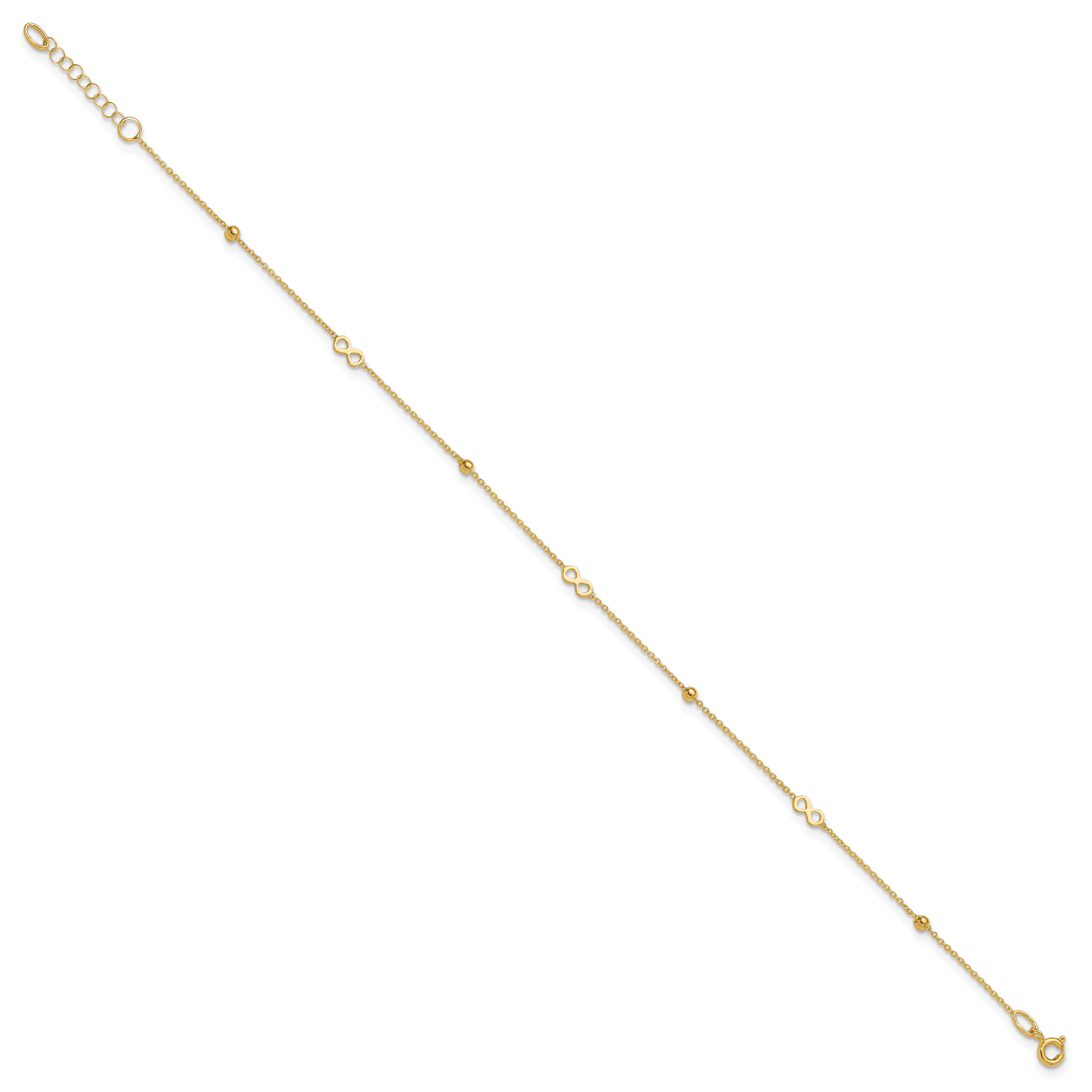 14K Polished Infinity 9in Plus 1in ext Anklet