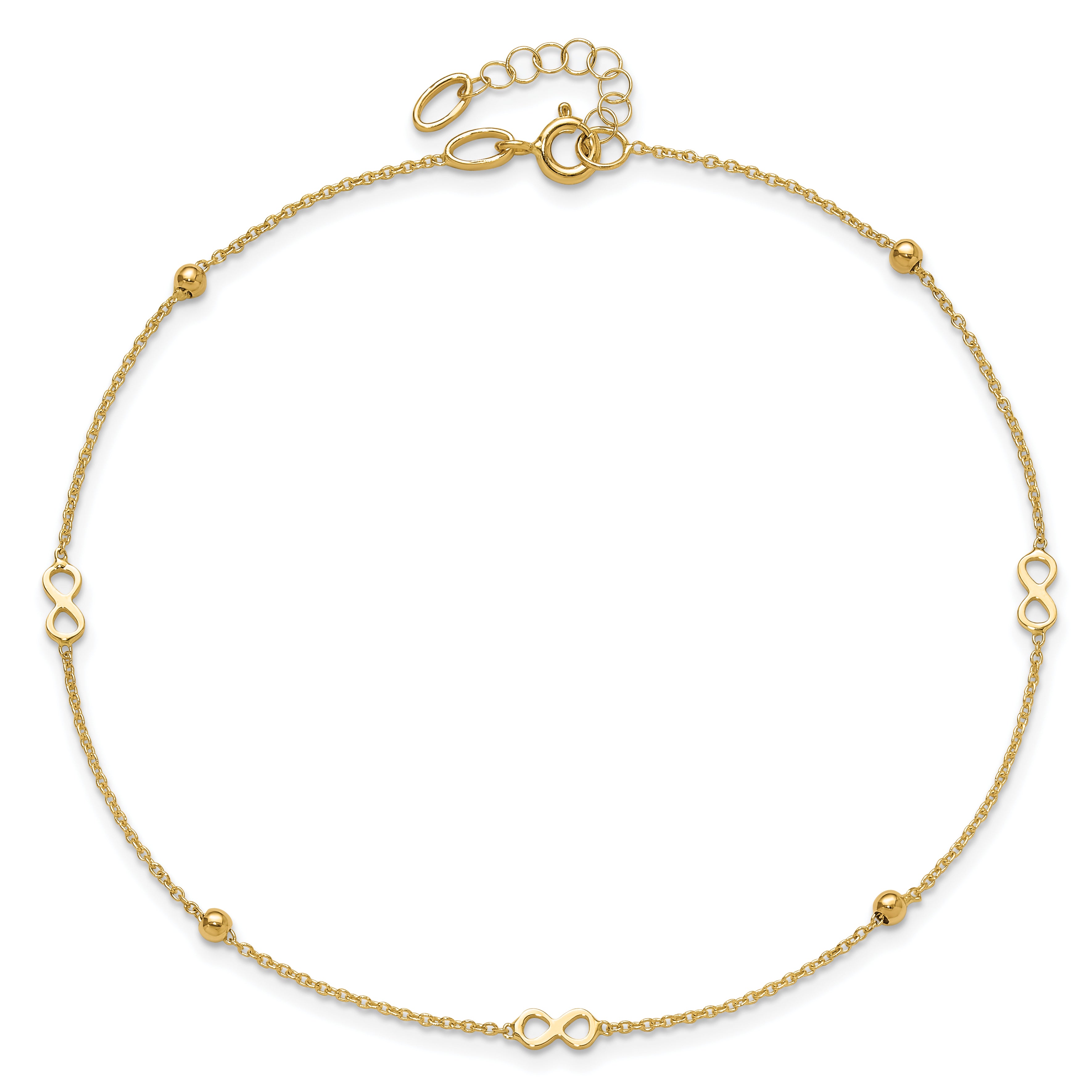 14K Polished Infinity 9in Plus 1in ext Anklet
