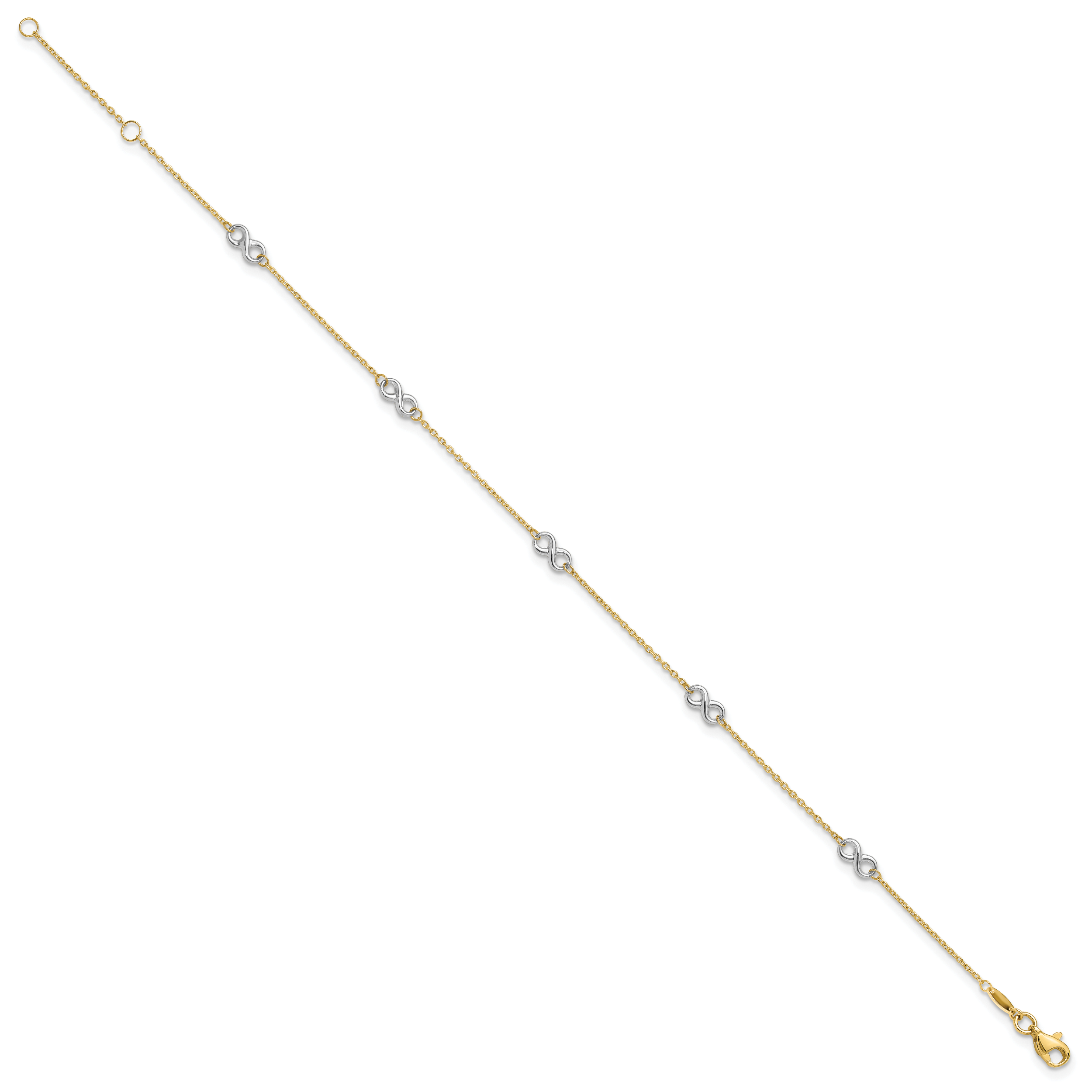 14K Two-tone Polished Infinity 9in Plus 1 in ext. Anklet