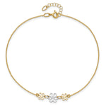 14K Two-tone Polished Three Flower 9in Plus 1in ext Anklet