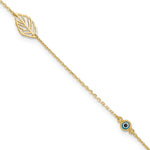14k Leaf and Glass Eye Bead 9in Plus 1in Ext  Anklet