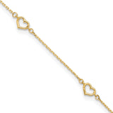 14K Polished Heart Link 9in Plus 1in ext. Anklet