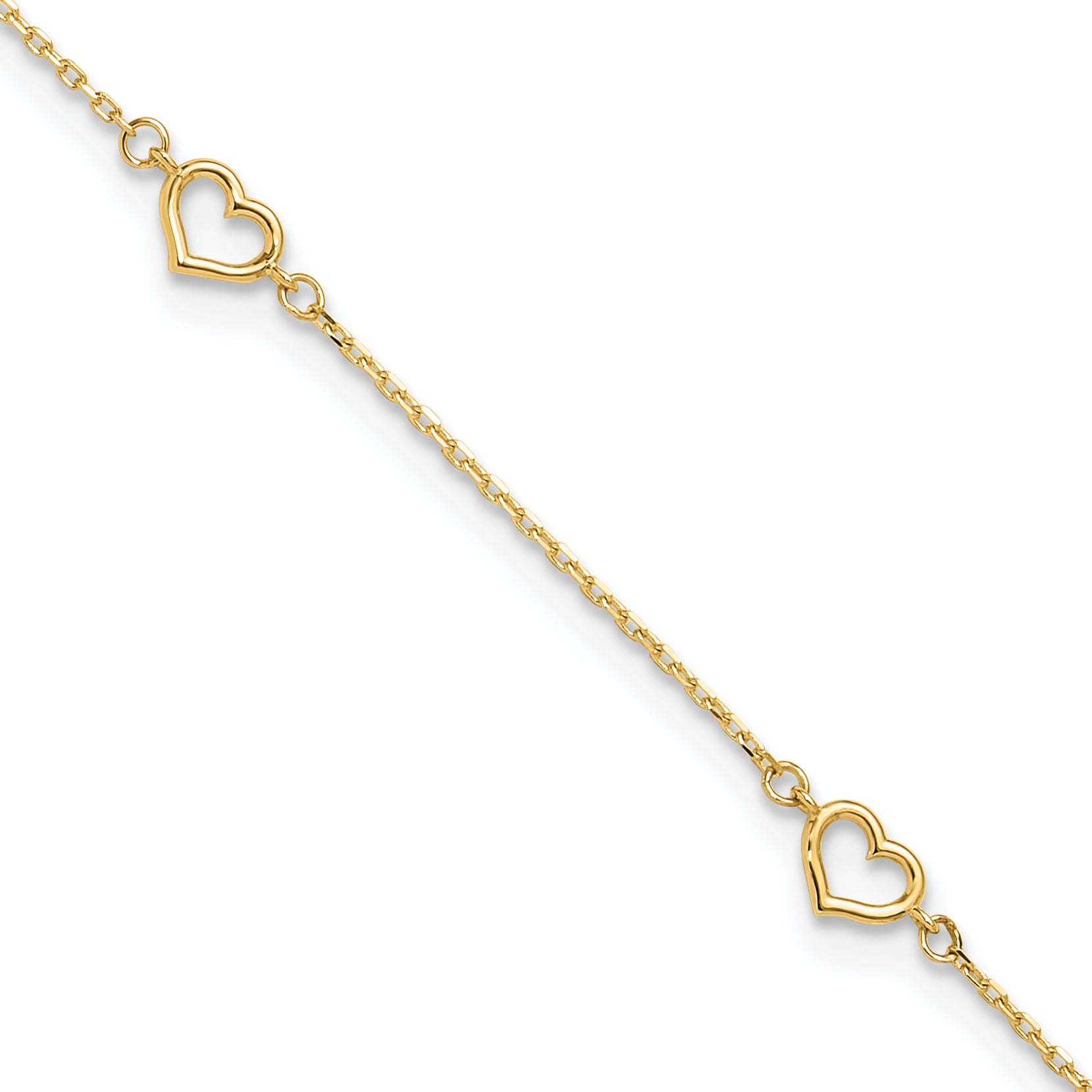14K Polished Heart Link 9in Plus 1in ext. Anklet