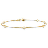 14K Polished Heart Link 9in Plus 1in ext. Anklet