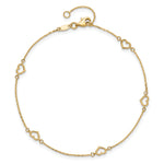 14K Polished Heart Link 9in Plus 1in ext. Anklet