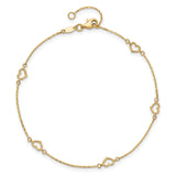 14K Polished Heart Link 9in Plus 1in ext. Anklet