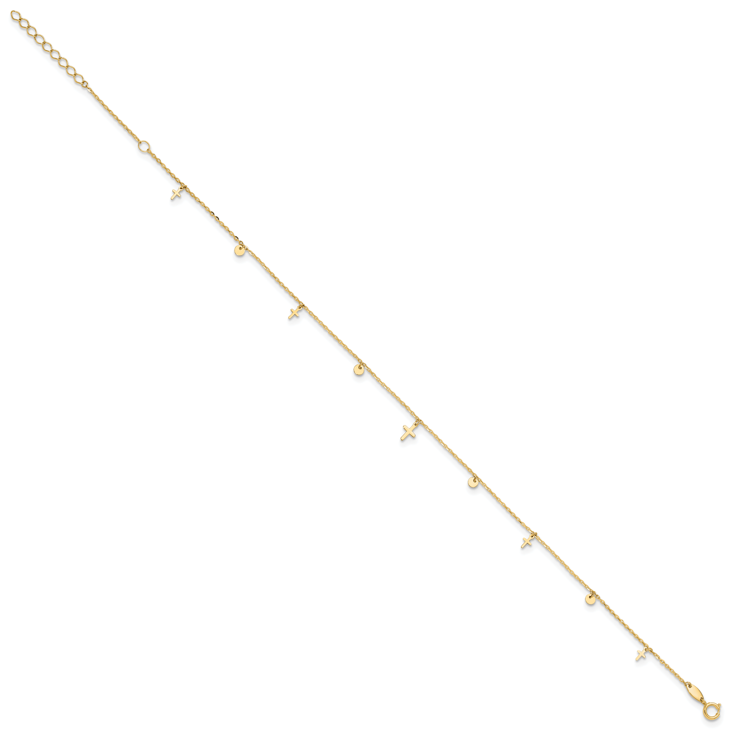 14K Polished Crosses 9in Plus 2in ext. Anklet