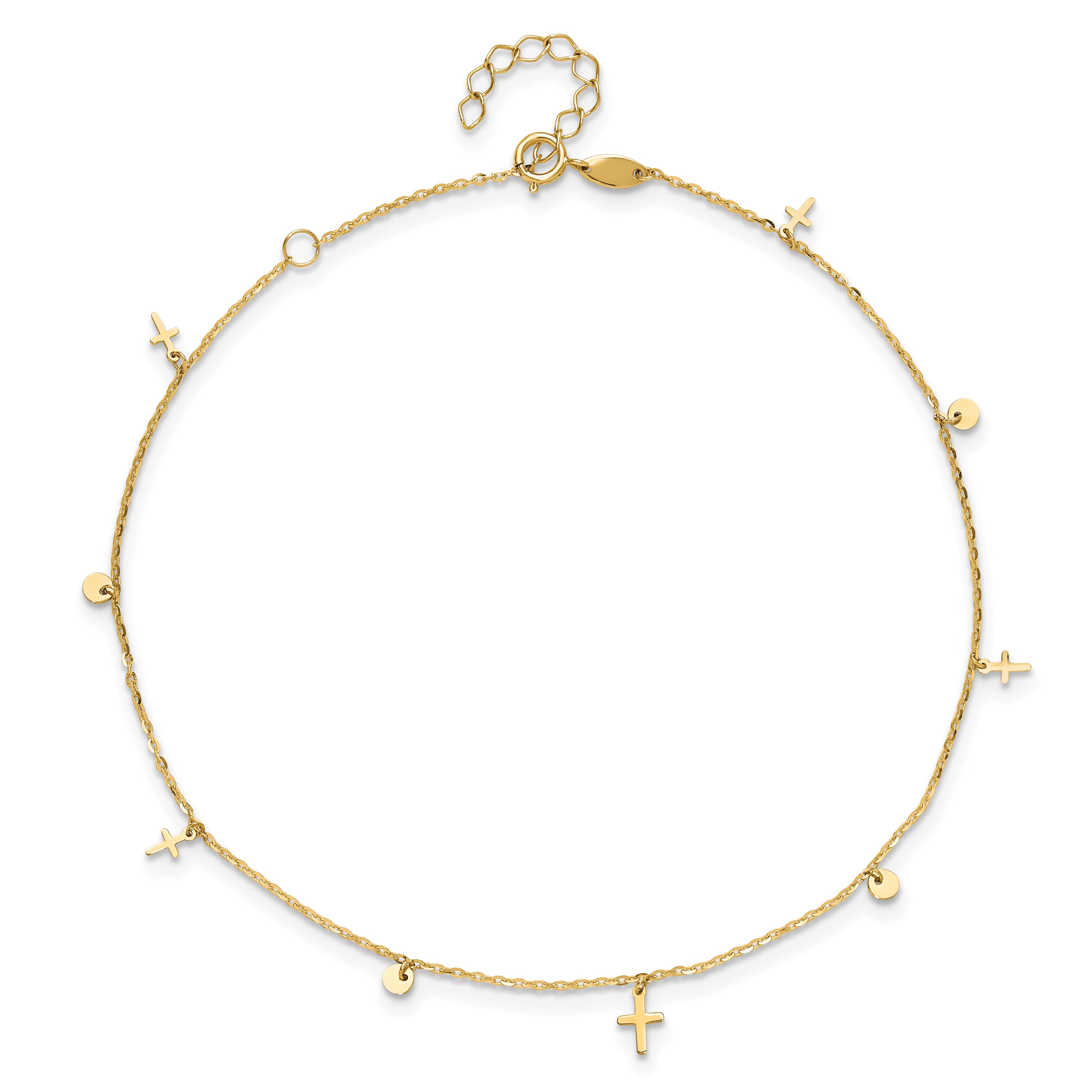 14K Polished Crosses 9in Plus 2in ext. Anklet