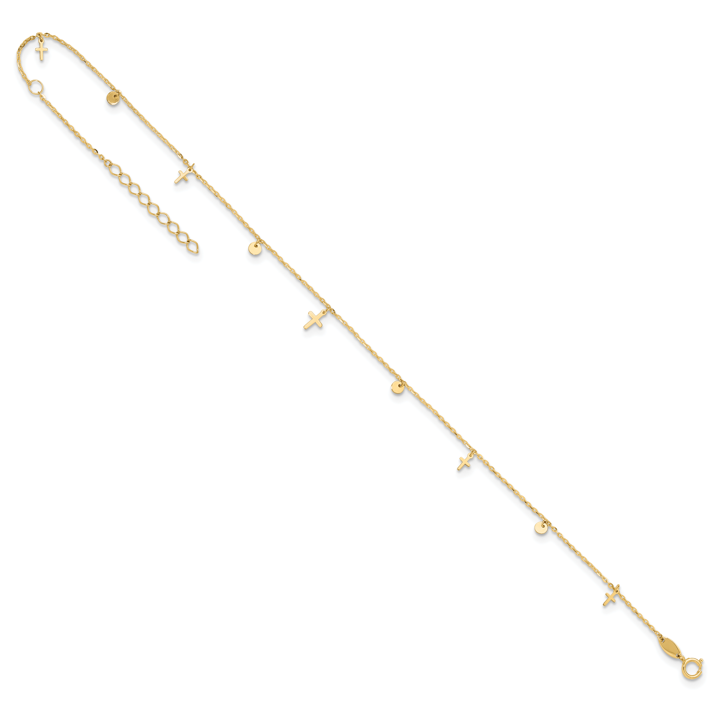 14K Polished Crosses 9in Plus 2in ext. Anklet