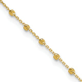 14K Polished Diamond-cut Beaded 9in Plus .75in ext. Anklet