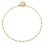 14K Polished Diamond-cut Beaded 9in Plus .75in ext. Anklet