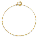 14K Polished Diamond-cut Beaded 9in Plus .75in ext. Anklet