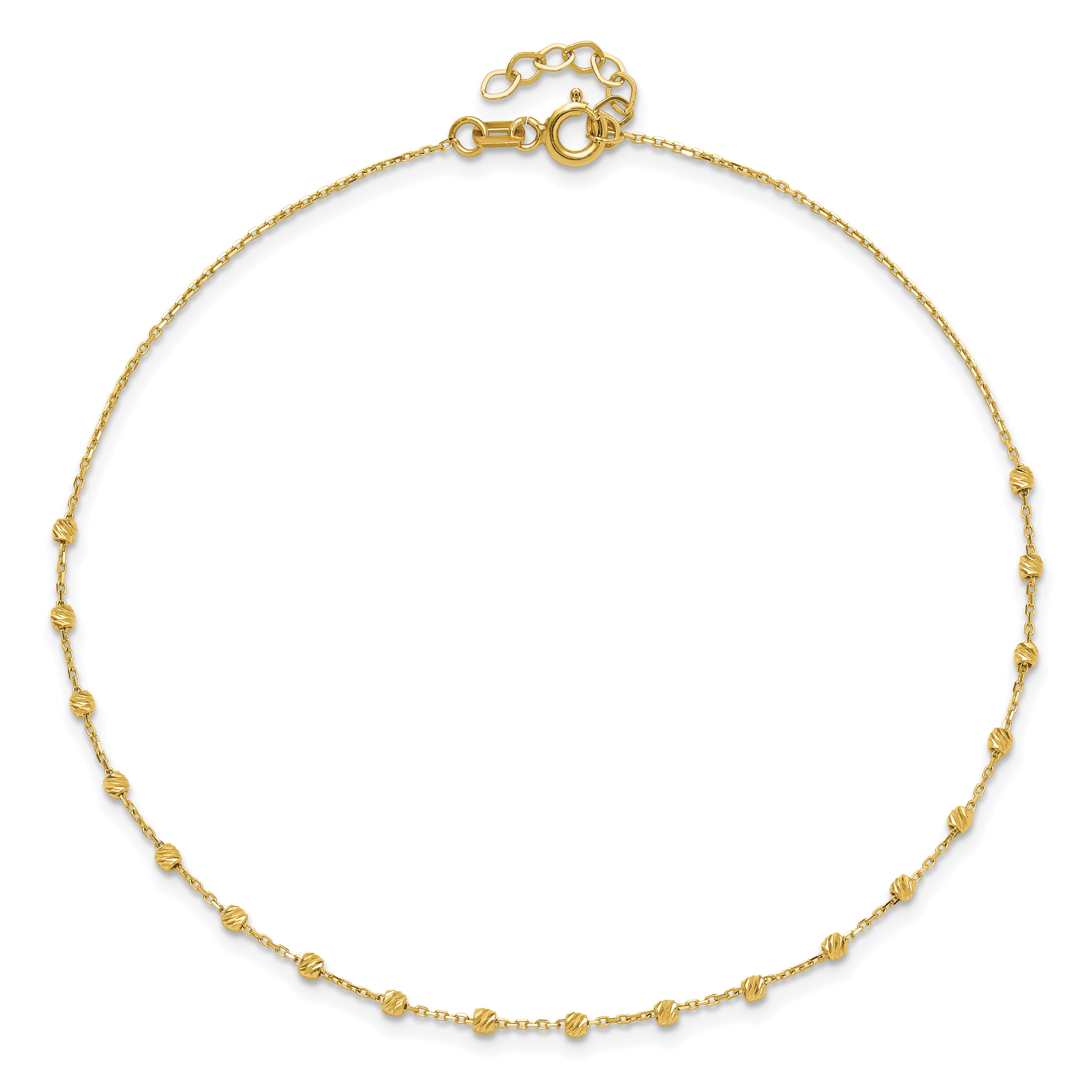 14K Polished Diamond-cut Beaded 9in Plus .75in ext. Anklet