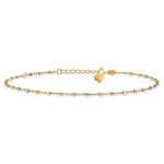 14K Two-tone Polished and Diamond-cut Beads 10in Plus 1in ext. Anklet