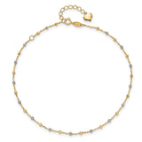 14K Two-tone Polished and Diamond-cut Beads 10in Plus 1in ext. Anklet
