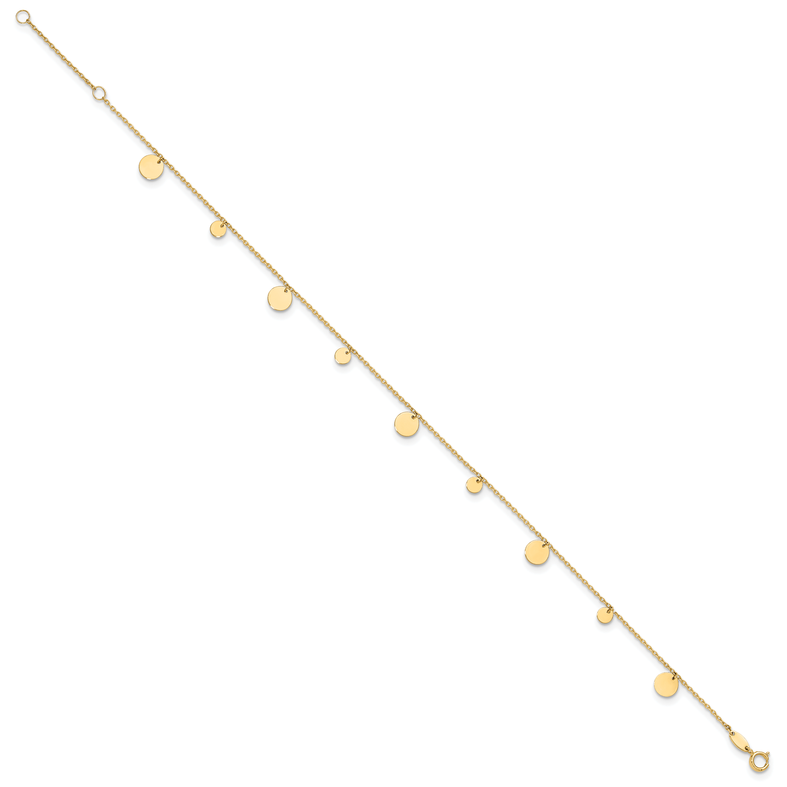 14K Polished Circles 9in Plus 1in ext. Anklet