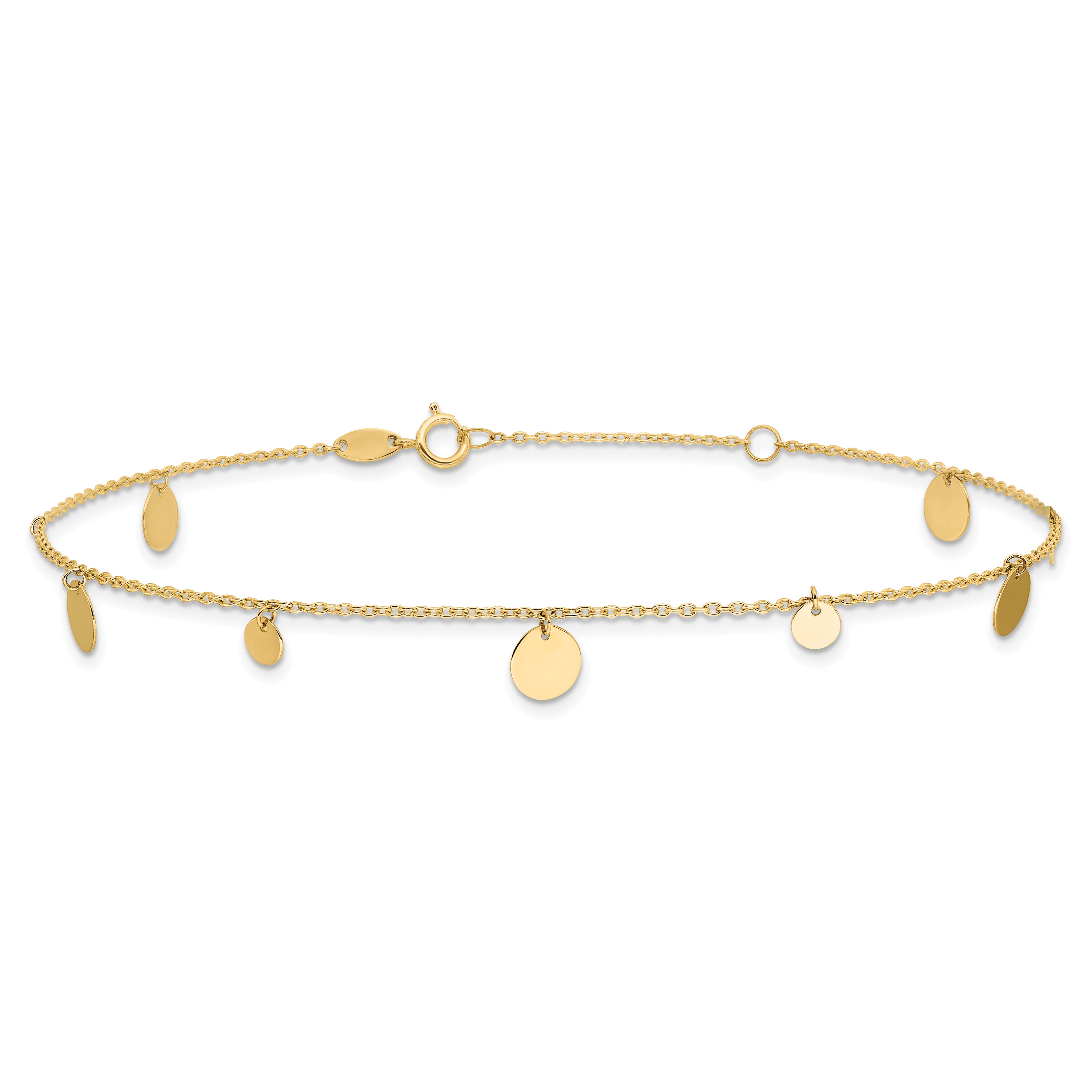 14K Polished Circles 9in Plus 1in ext. Anklet