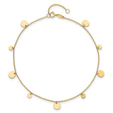 14K Polished Circles 9in Plus 1in ext. Anklet