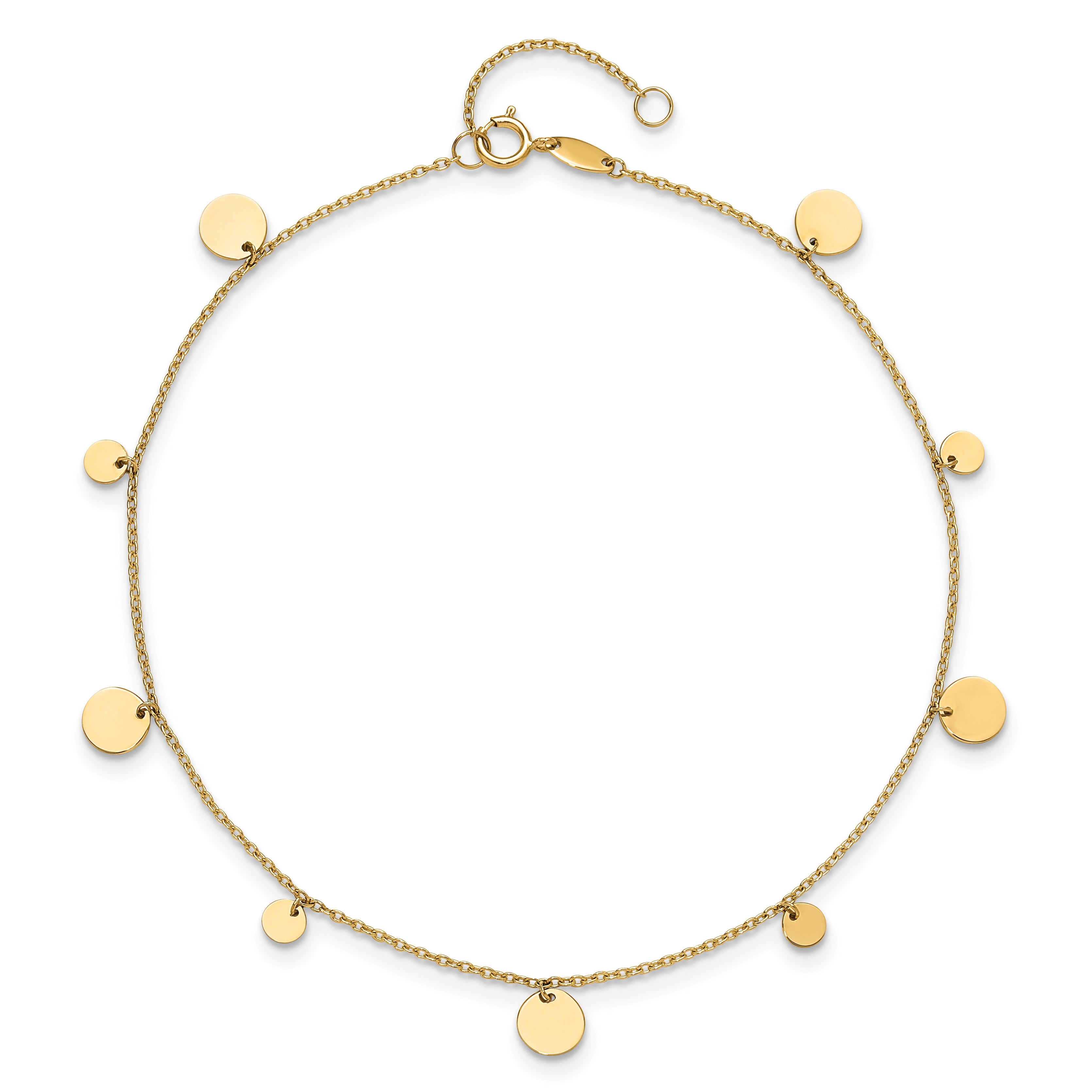 14K Polished Circles 9in Plus 1in ext. Anklet
