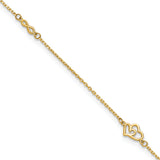 14k Polished Hearts and Infinity 9in Plus 1in ext. Anklet