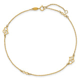14k Polished Hearts and Infinity 9in Plus 1in ext. Anklet