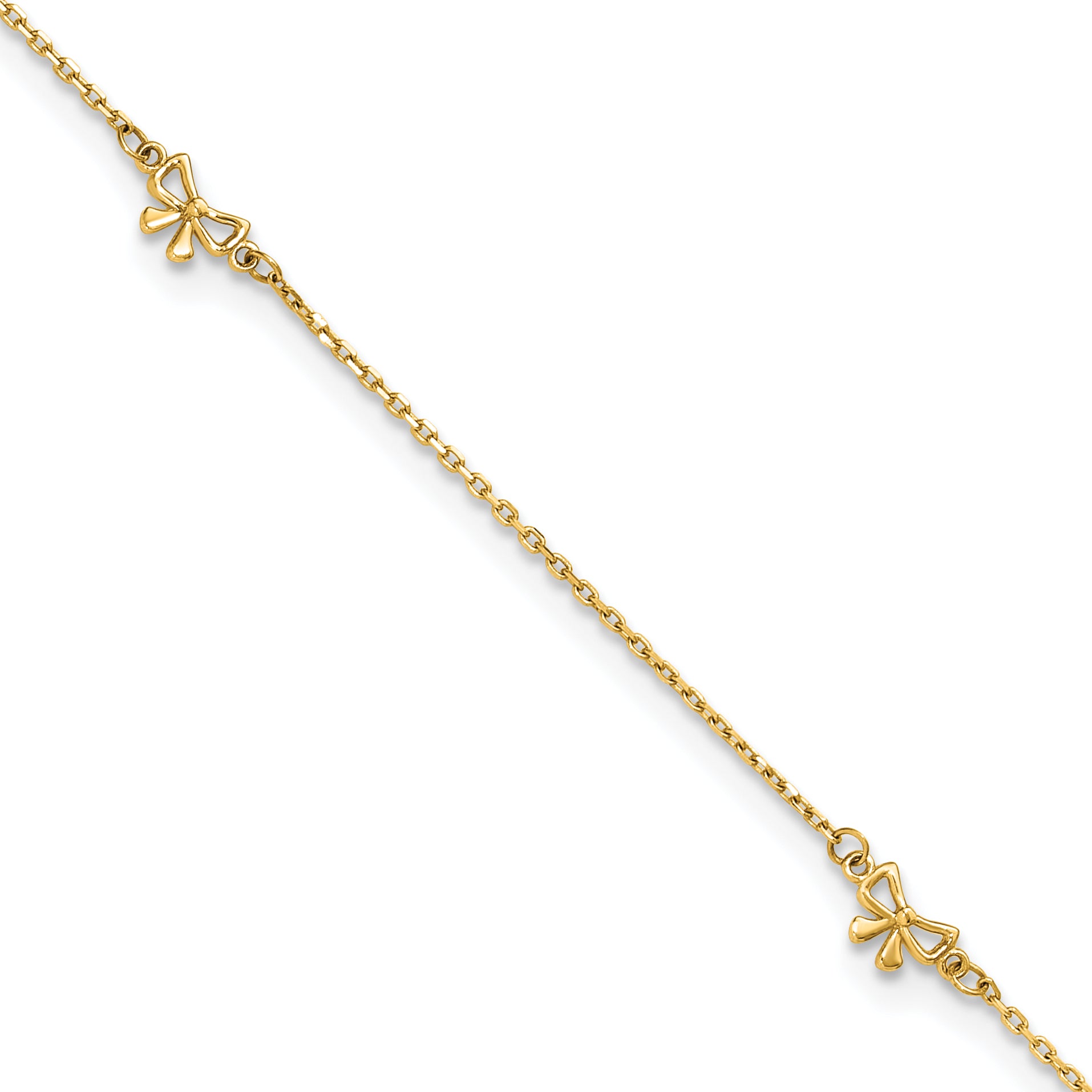 14k Polished Bows 9in Plus 1in ext. Anklet