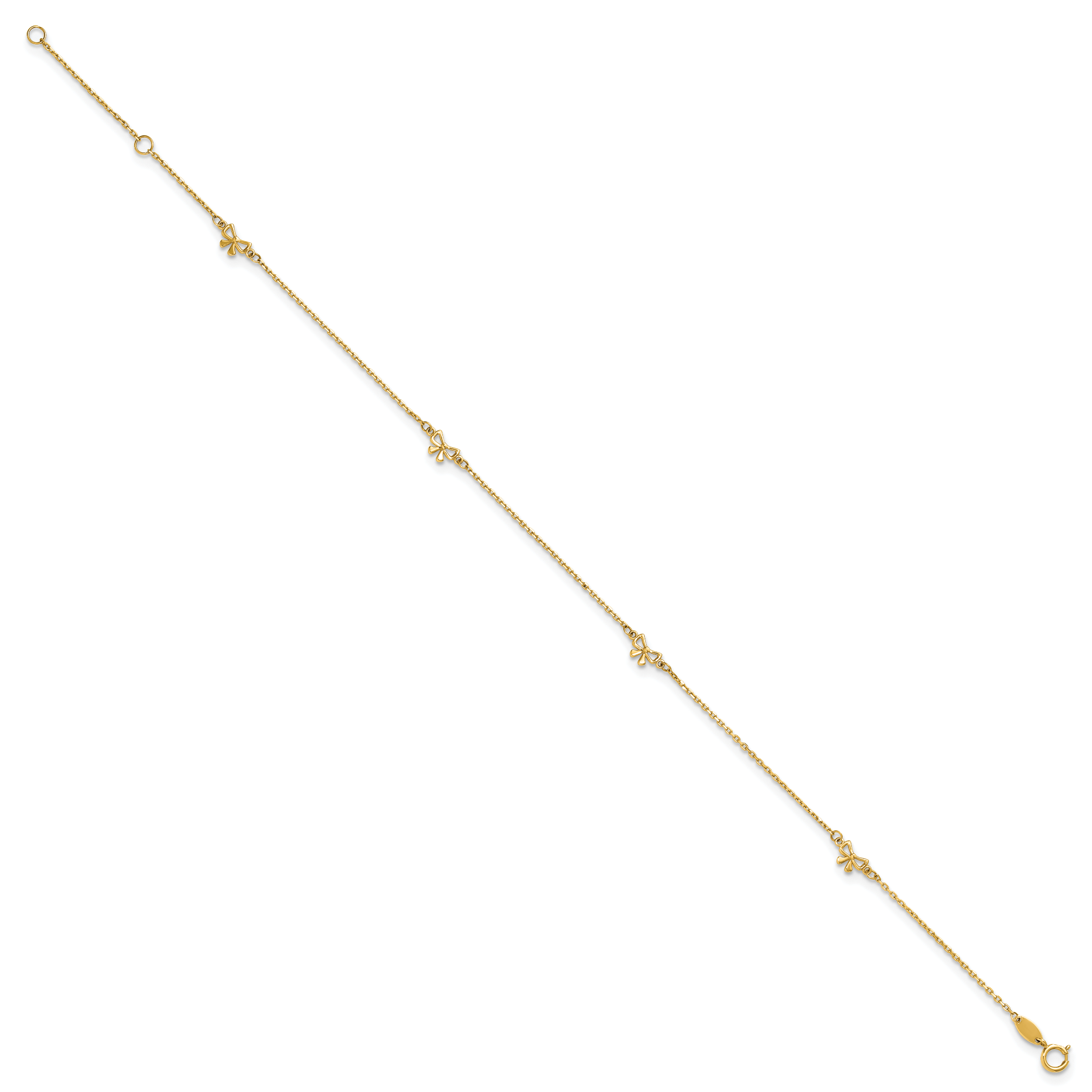 14k Polished Bows 9in Plus 1in ext. Anklet