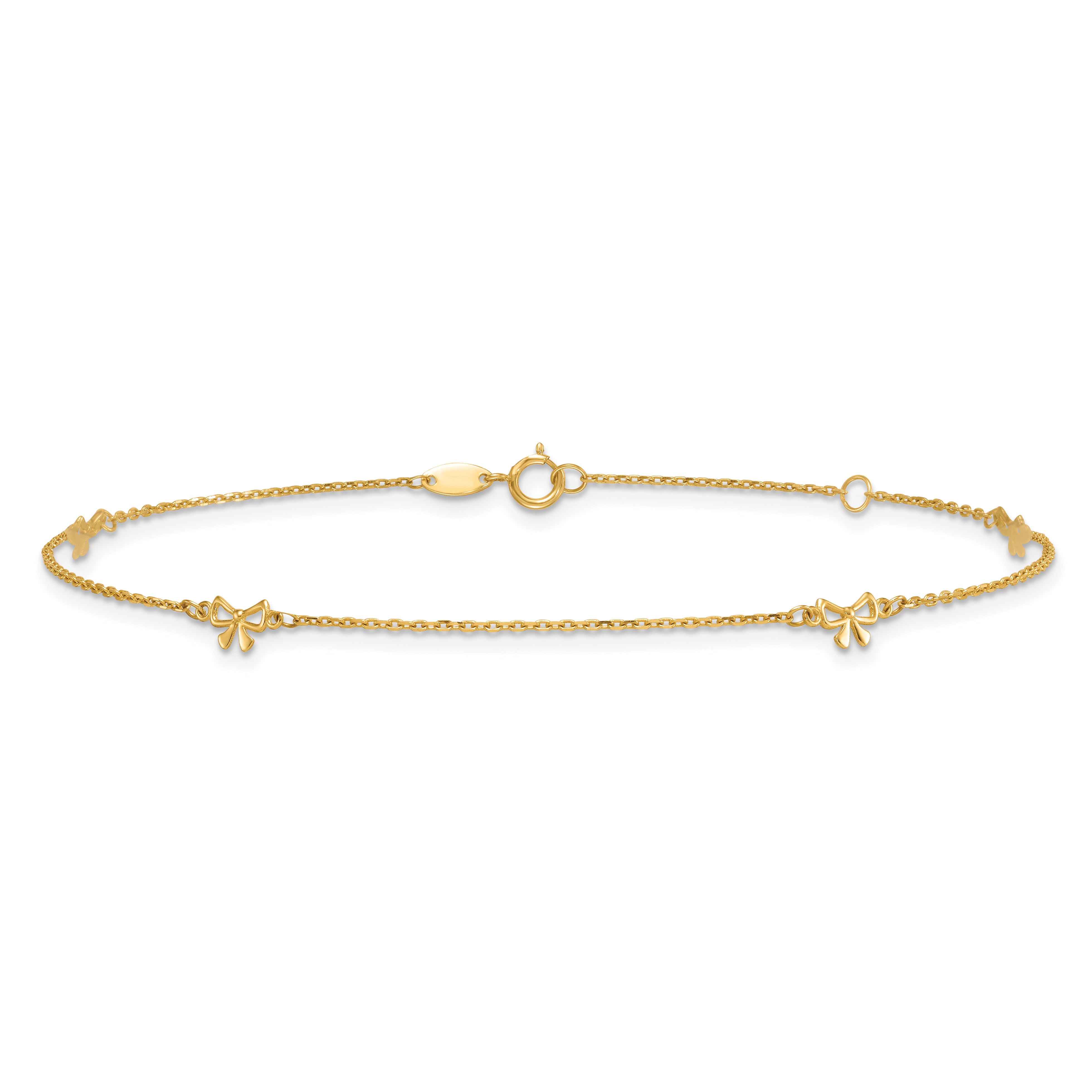 14k Polished Bows 9in Plus 1in ext. Anklet