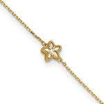 14K Polished Mother of Pearl Flower 9in Plus 1in ext. Anklet