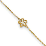 14K Polished Mother of Pearl Flower 9in Plus 1in ext. Anklet