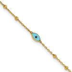 14k Diamond-cut Stations Blue Glass Evil Eye 9in Plus 1in ext. Anklet